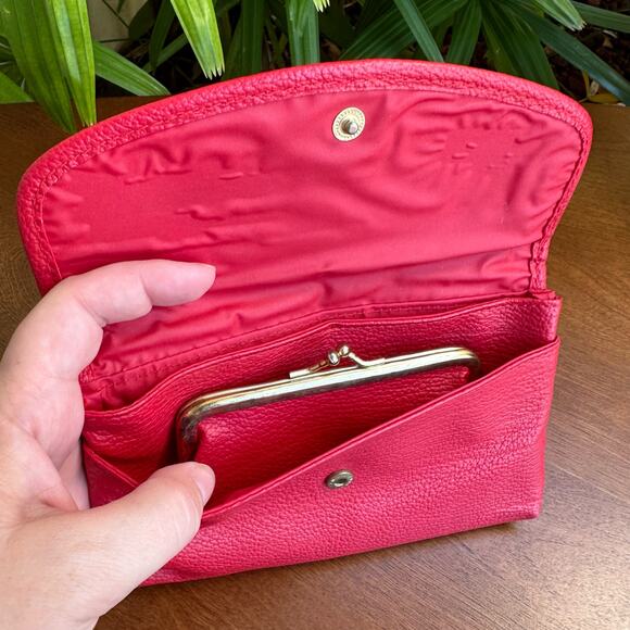Vintage 1980s Red Leather Clutch Handbag with Attachable Coin Purse - Picture 5 of 9